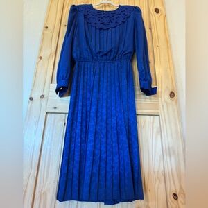Vtg In the Mood London Paris NY Elegant Blue Long Sleeve Dress Sz 14